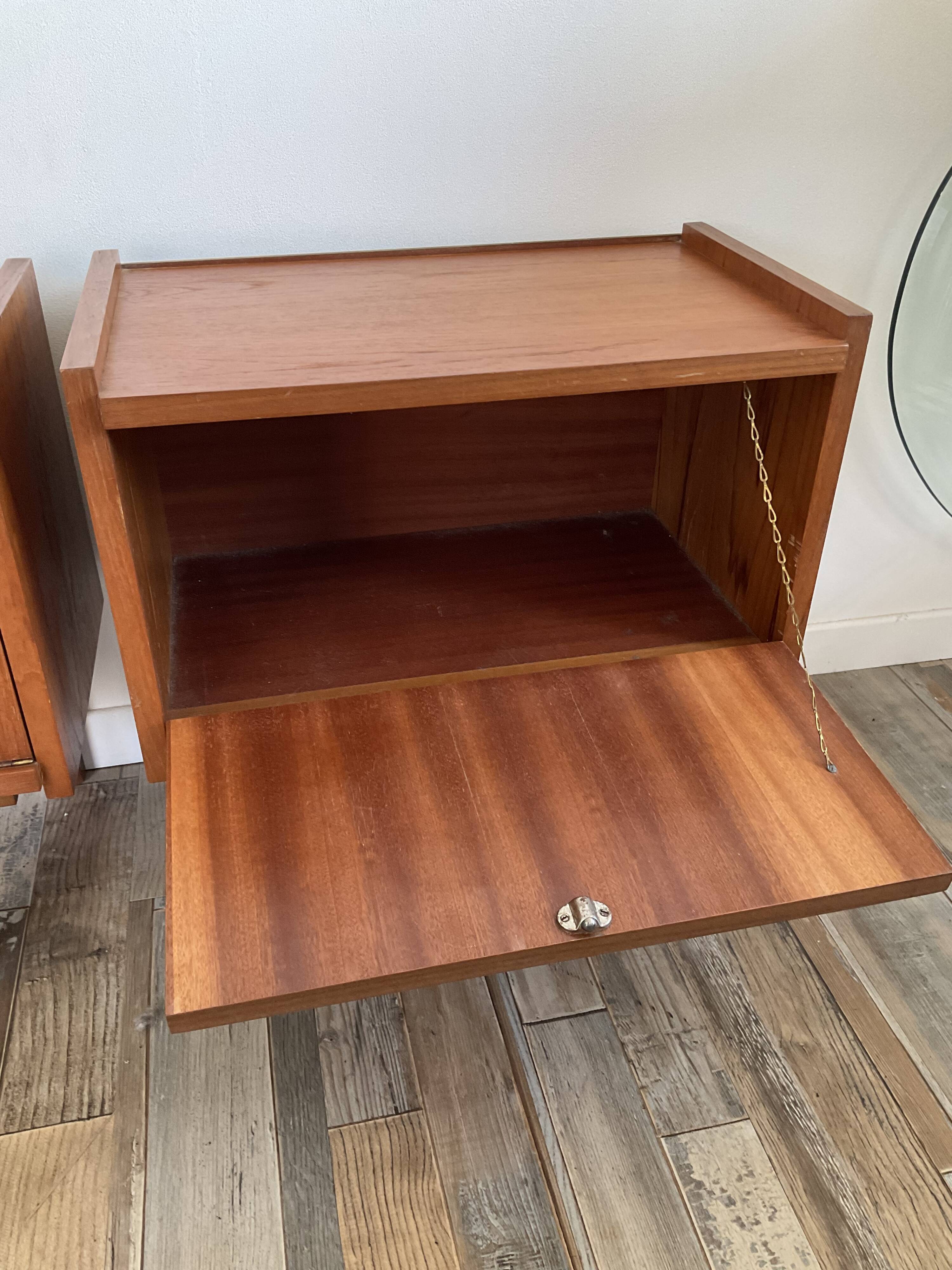 Pair of Scandinavian teak bedside tables in 60s