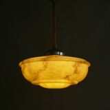 Suspension Art Déco, lampe suspendue avec abat-jour en verre beige et suspension chromée - vers 1930-1940