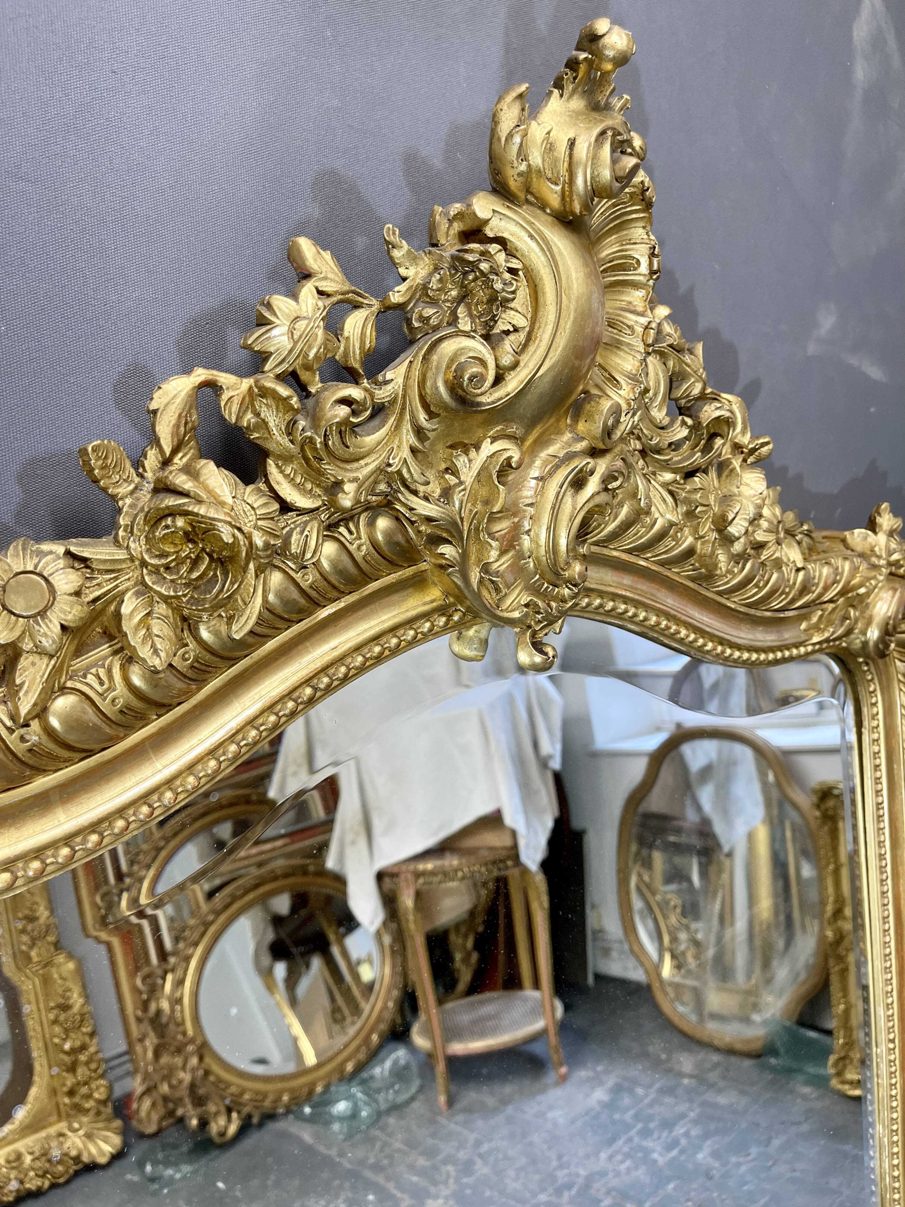 Miroir 156x106 ancien XIXè,dorure à la feuille d’or