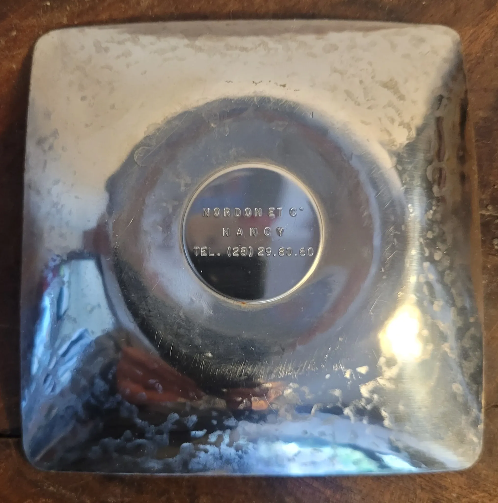 Nordon ashtray/trinket dish, hammered steel, 1970s 1980s