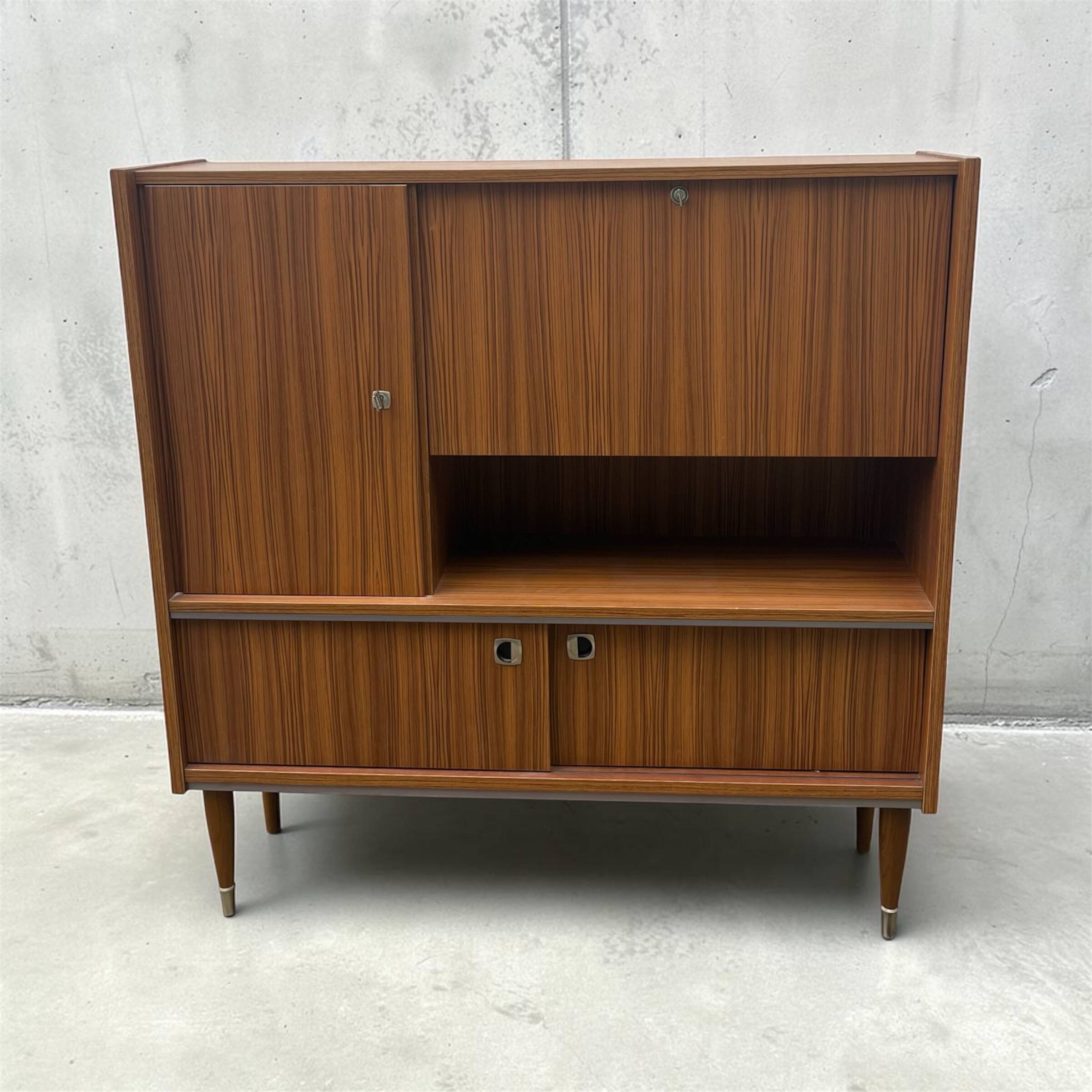 Vintage Scandinavian high buffet in Zebrano.
