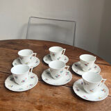 Service ancien à café/thé – tasses et soucoupes en porcelaine de Limoges.