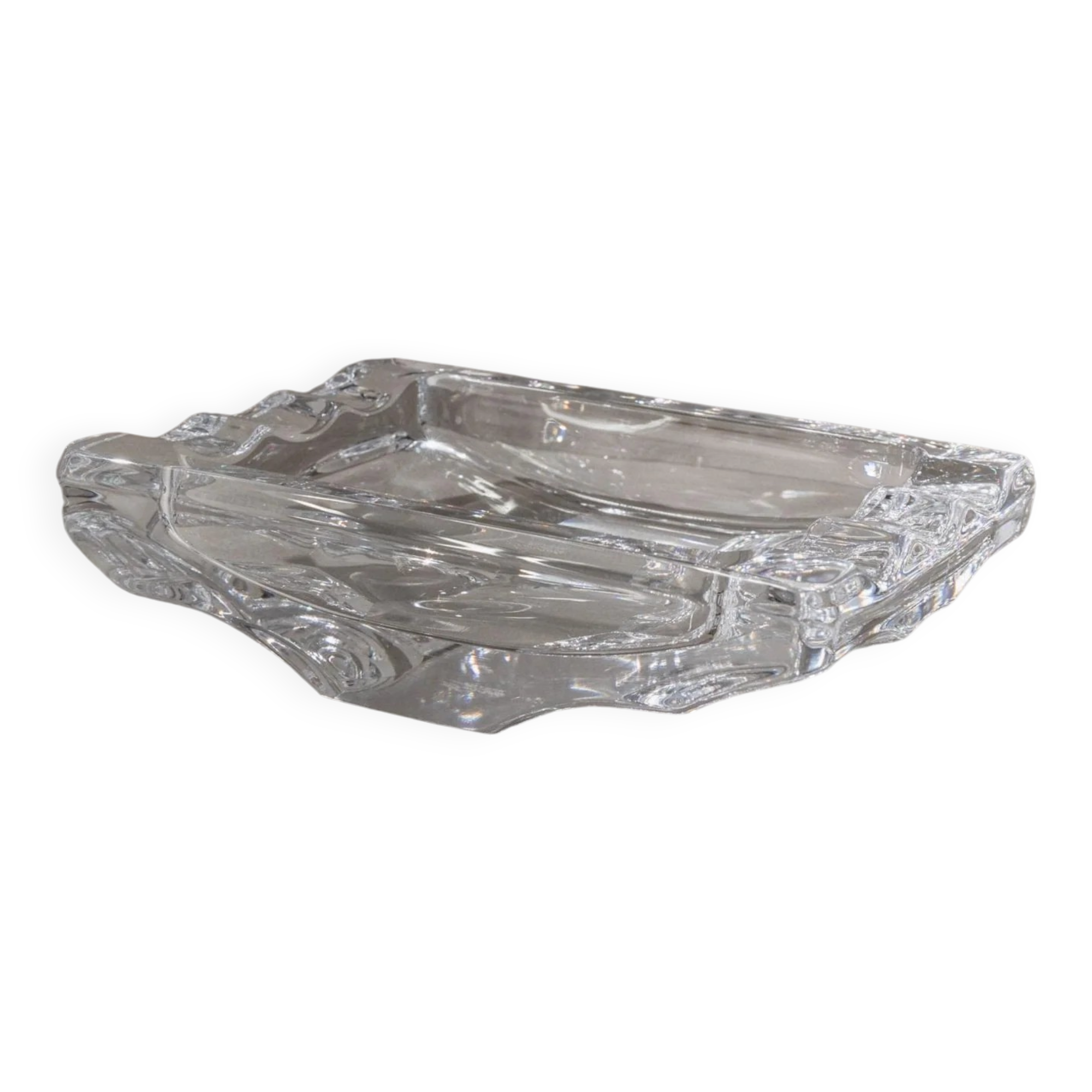 Large Vintage Clear Crystal Glass Ashtray by Sevres France - Structured Glass, 1970s French Table Decor