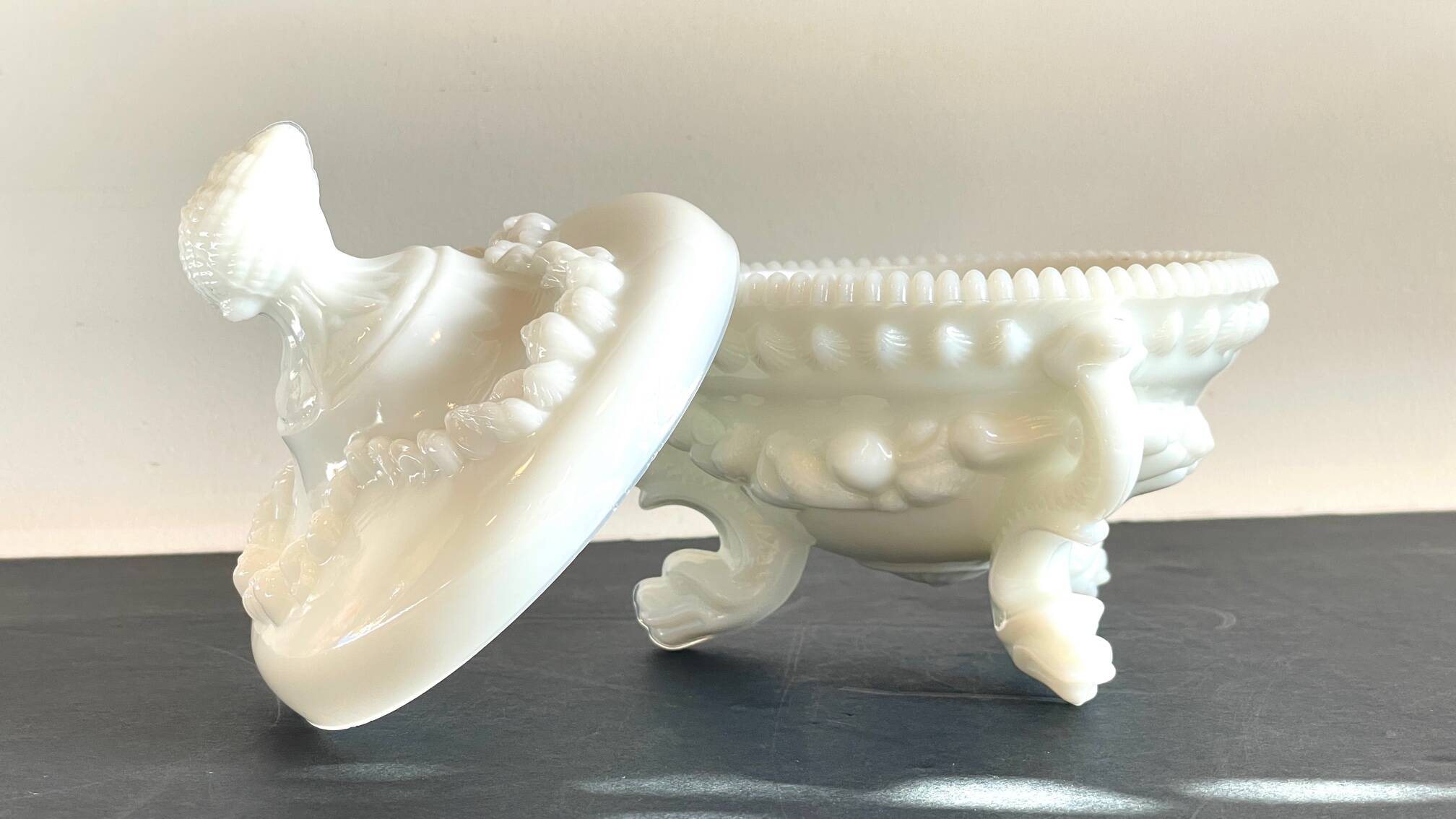 Vintage opaline glass candy dish