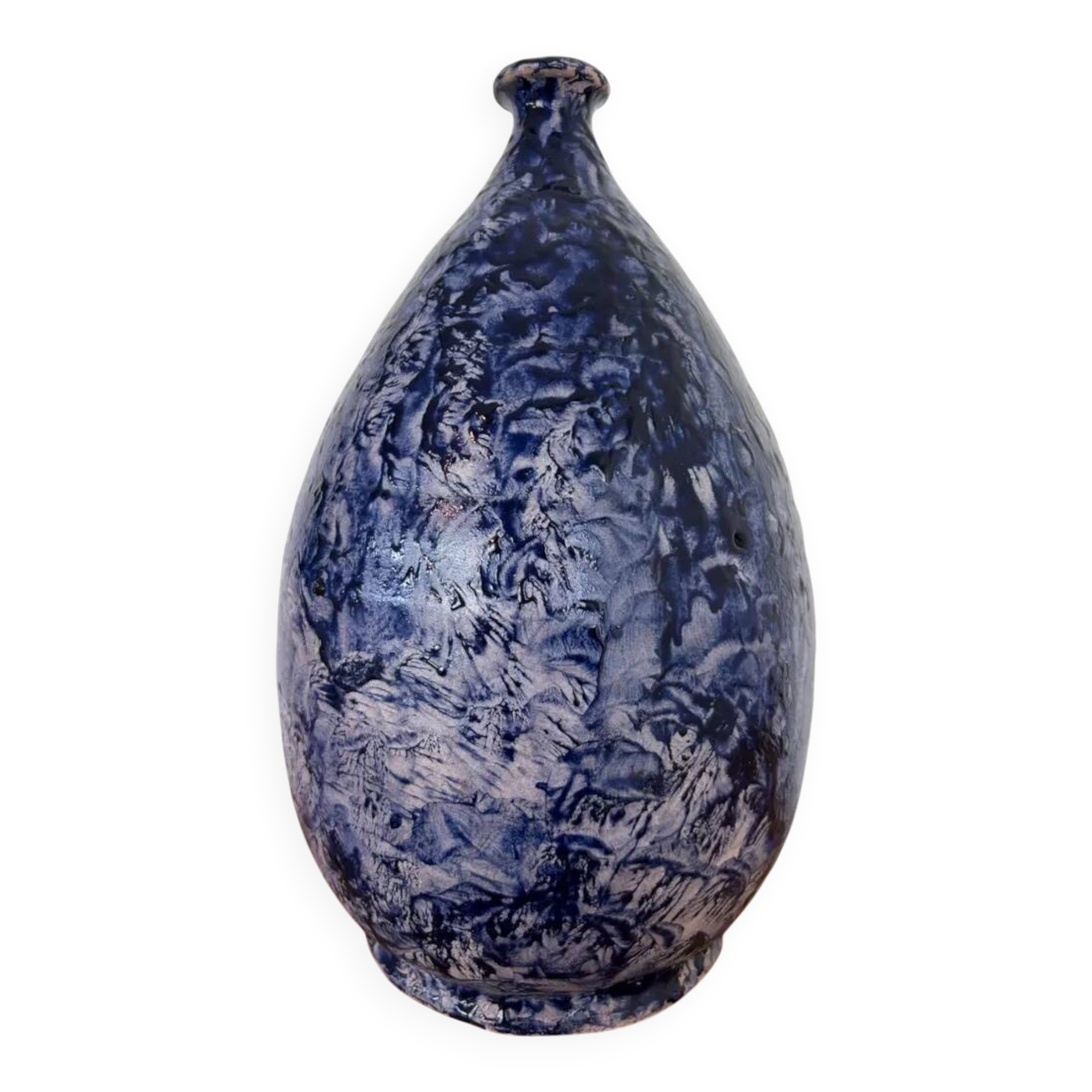 Vintage Mid-Century Studio Art Pottery Cobalt Blue Textured Glaze Teardrop Vase