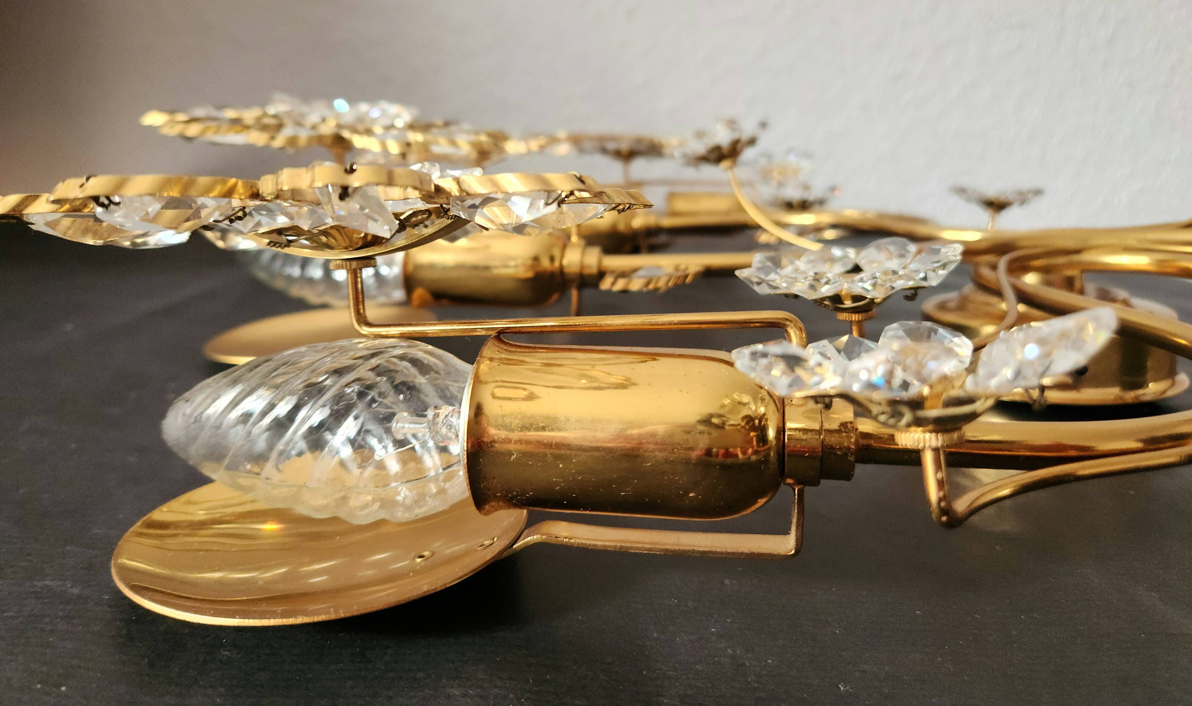 Palwa Hollywood Regency vergoldet Wandlampe Messing Swarovski Kristallen