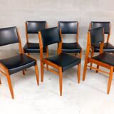 6 chaises scandinaves vintage en bois et skai années 50 60