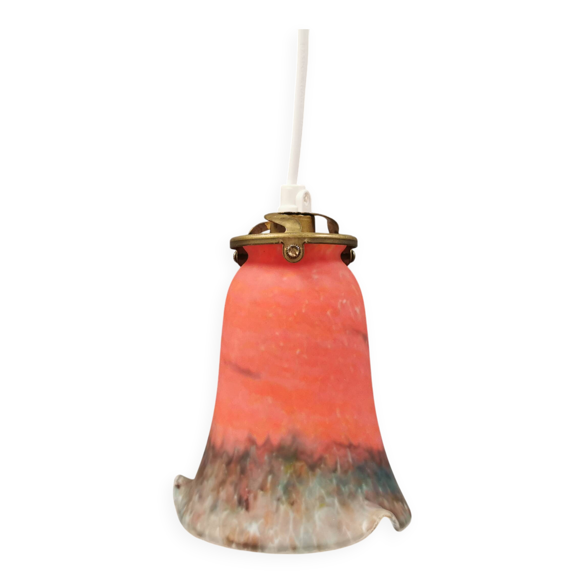 Small, beautiful hanging lamp in Art Deco style with brass top.