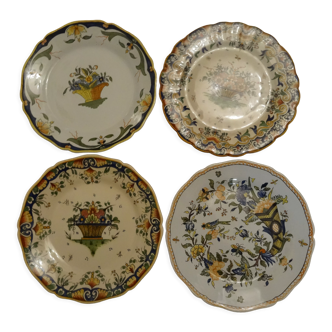 Set of 4 plates handmade décor Rouen
