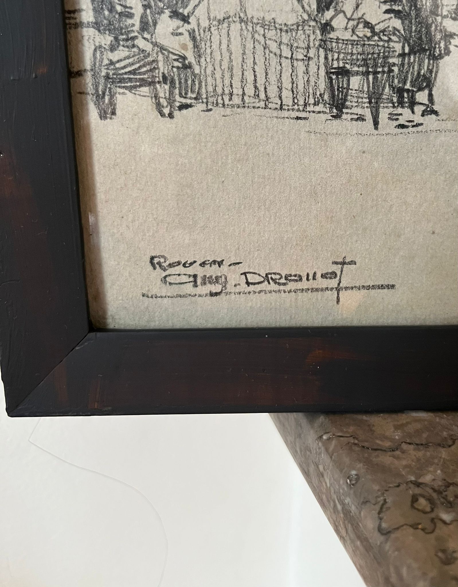 Original drawing of Rouen Cathedral in pencil by Auguste Drouot