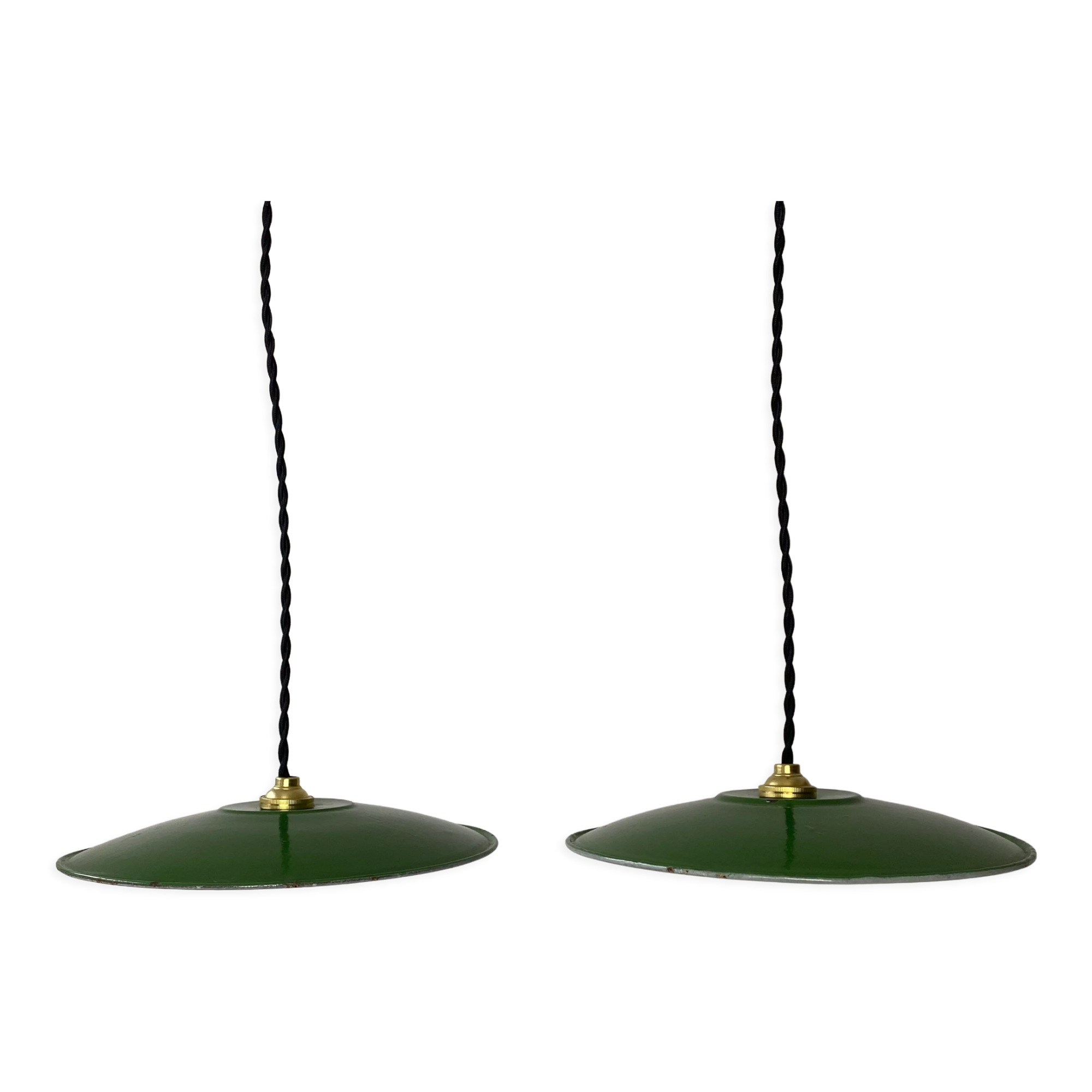 Pair of old vintage enamelled suspensions