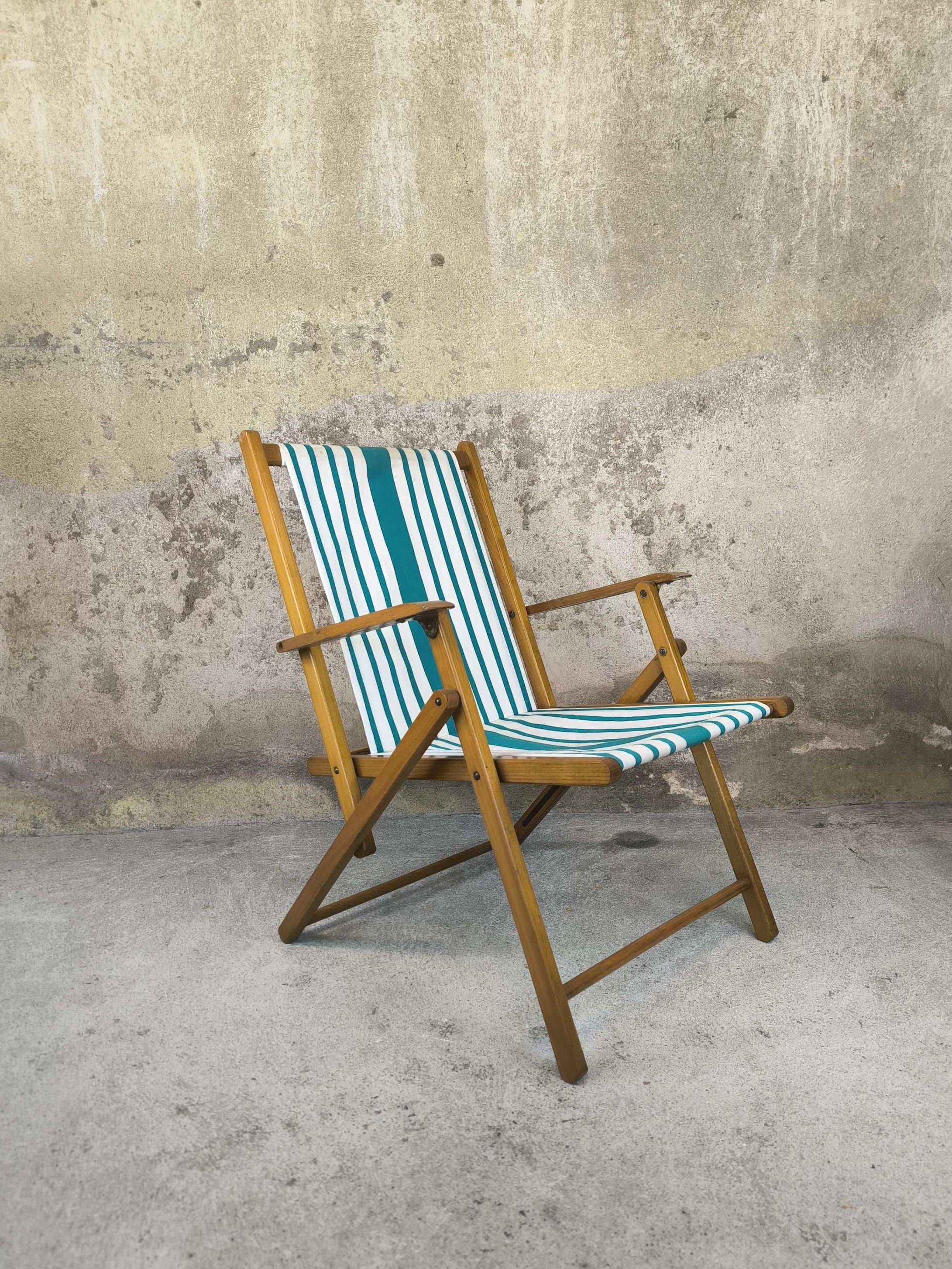 Vintage wooden and canvas folding garden chair