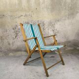 Vintage wooden and canvas folding garden chair