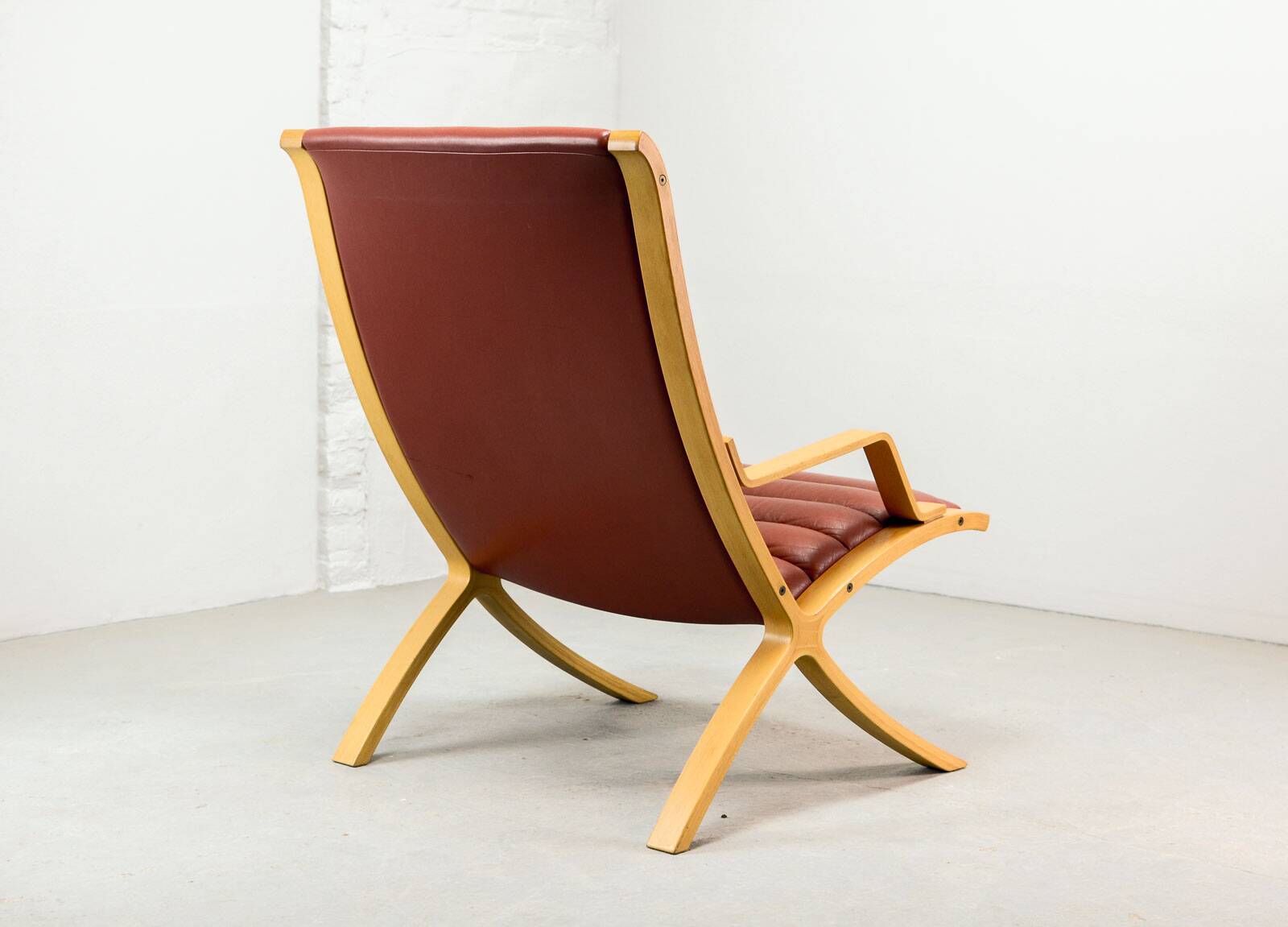 Padded Red Leather High Back AX Lounge Chairs by Hvidt and Molgaard Nielsen