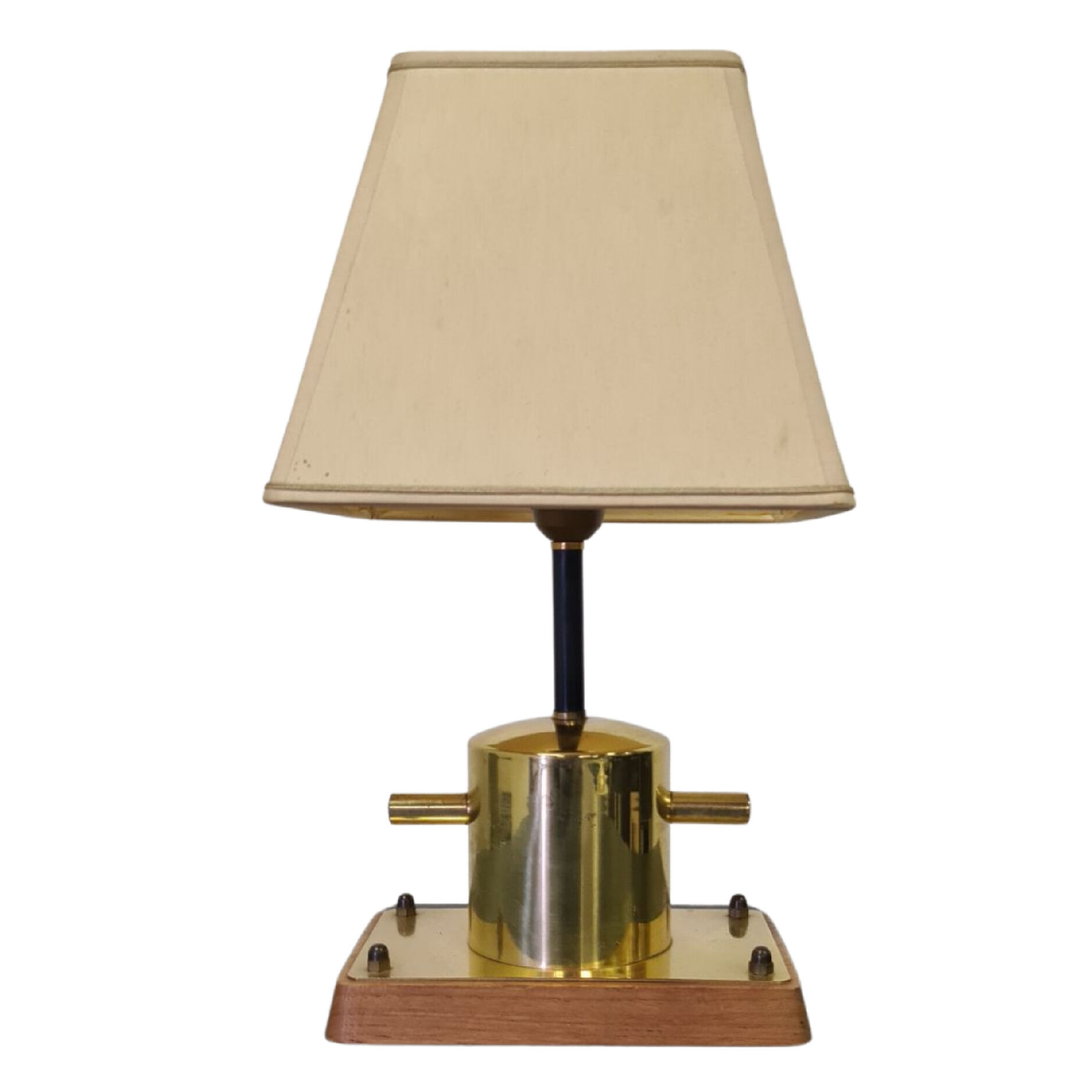 Vintage maritime bollard table lamp made from brass and wood, Netherlands 1970s