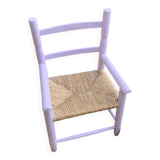 Fauteuil enfant vintage en bois rose et paille