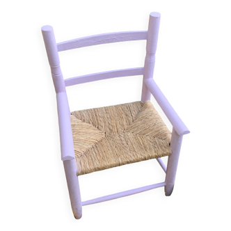 Fauteuil enfant vintage en bois rose et paille
