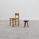 French wabi sabi low tripod stool in solid wood, 1850s