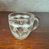 Service à liqueur en verre émaillé de blanc et de orange