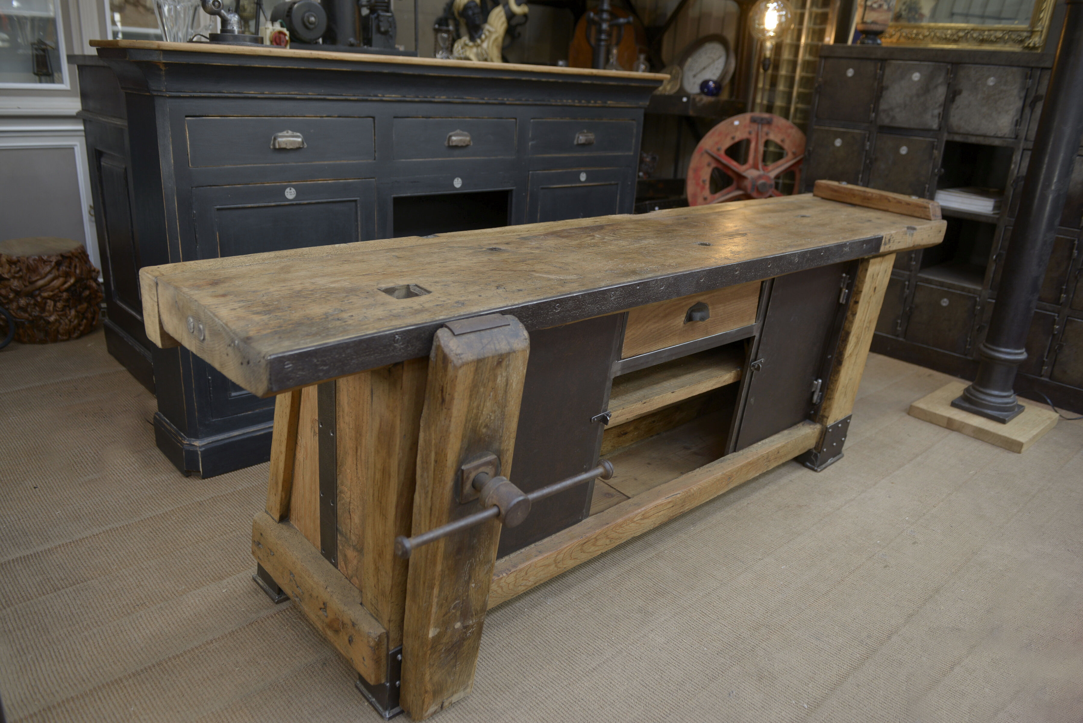 Industrial low industrial furniture carpenter's workbench 1930