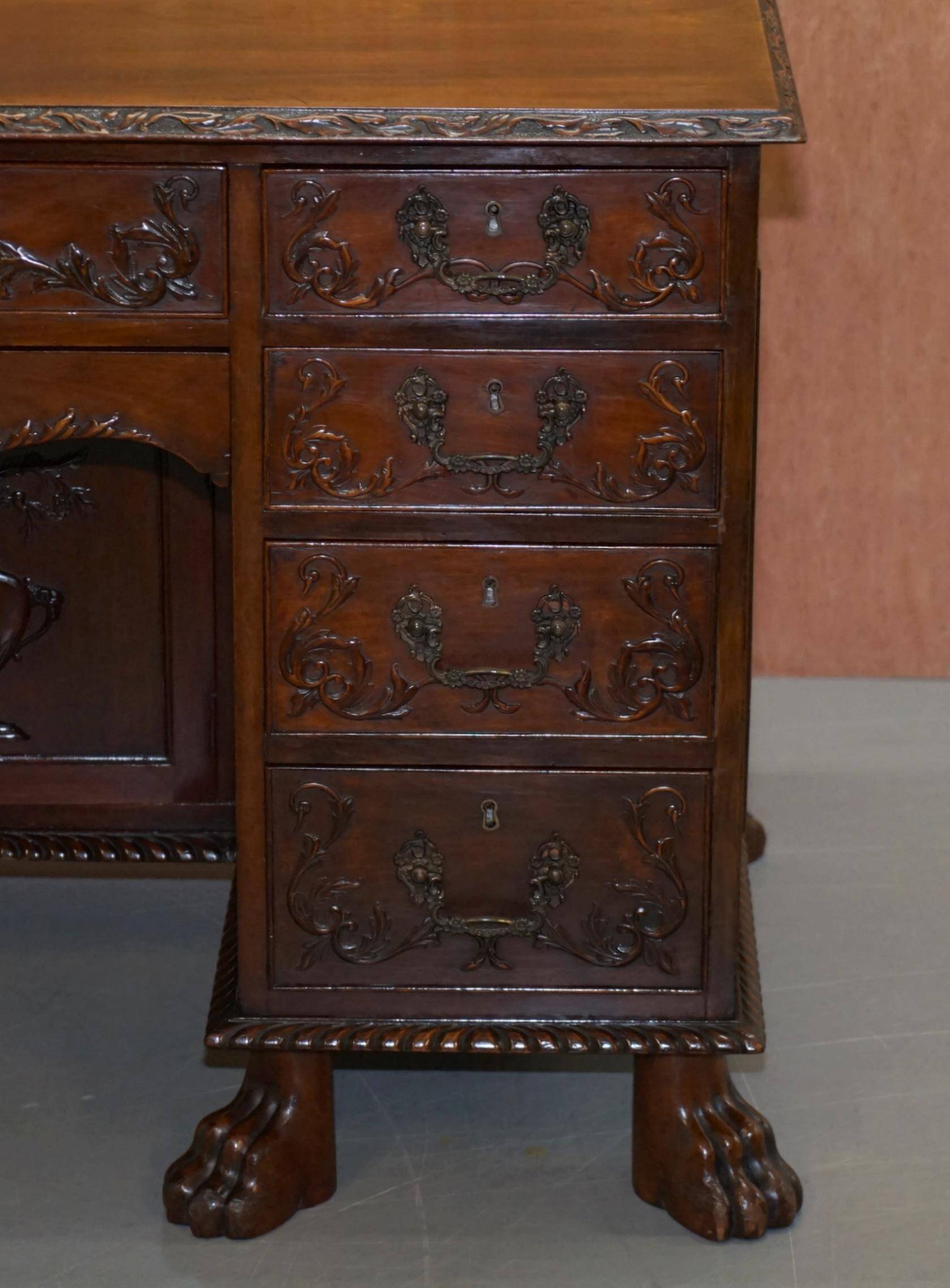 Victorian hand-carved kneehole desk 1850
