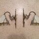 Pair of brass and color mosaic wall lights with floral pattern from the 70's