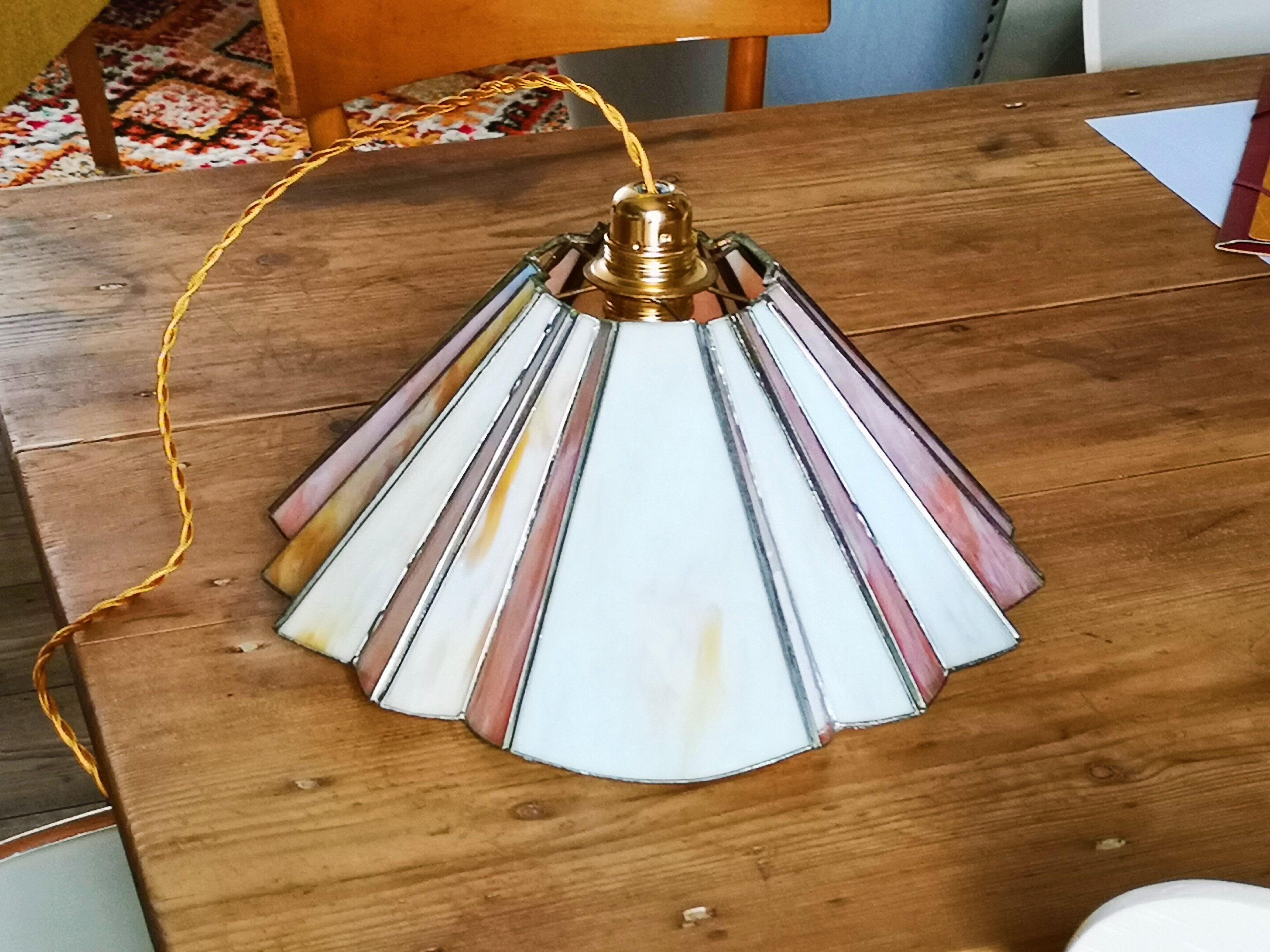 Fan hanging lamp in art deco glass paste year 40/50