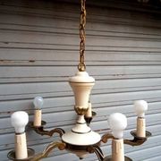 Rare chandelier with 5 lights in bronze and lacquered brass - Circa 1940 - in working condition.