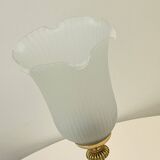 Vintage French Empire table lamp in gilded brass, opaline, pleated tulip, Belle Epoque