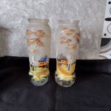 Ancien : paires de vase en verre pâte de verre peint