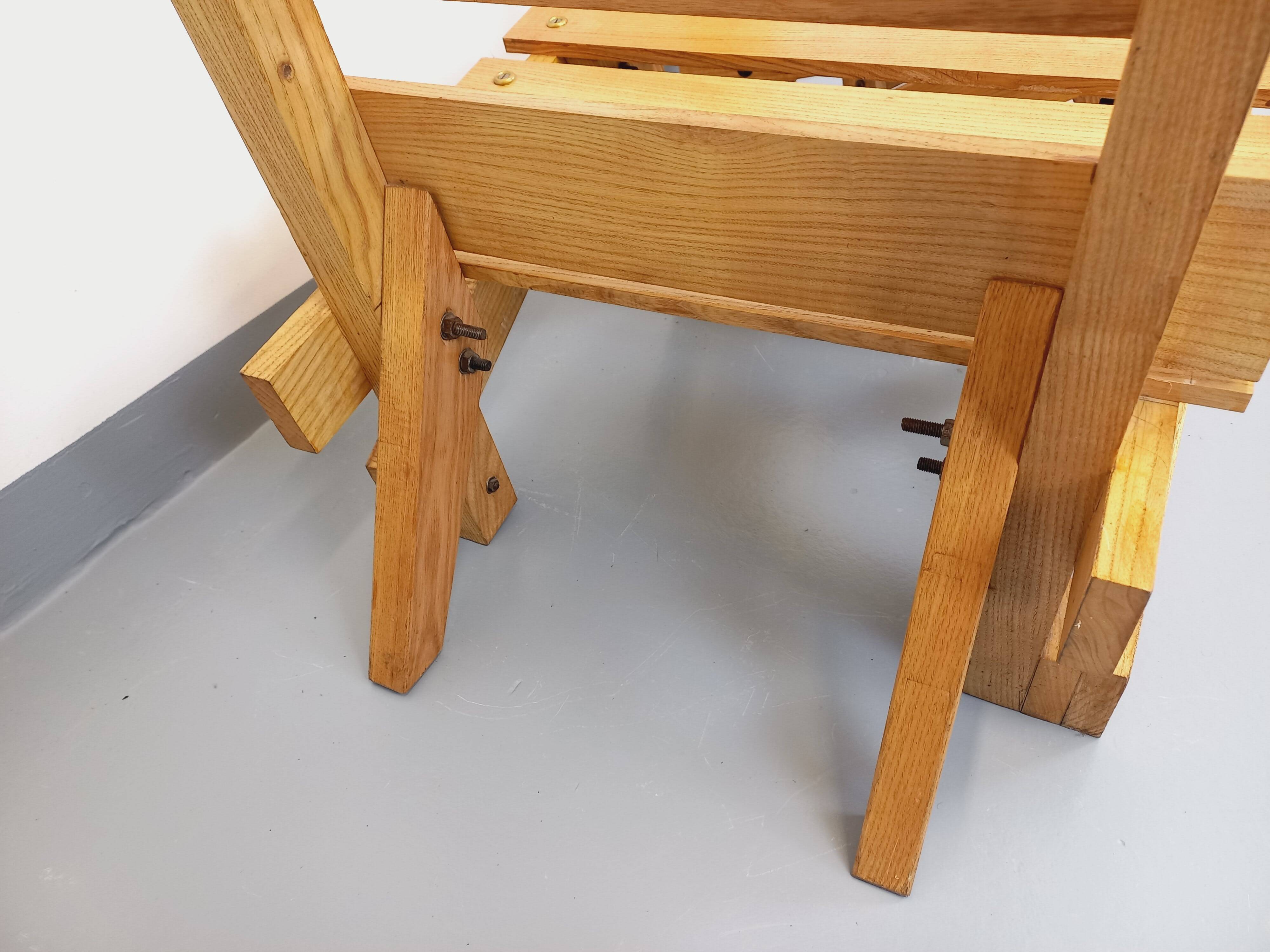 Pair of Vintage Brutalist Slatted Wood Lounge Chairs