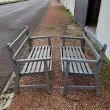 Pair of old wooden park garden benches
