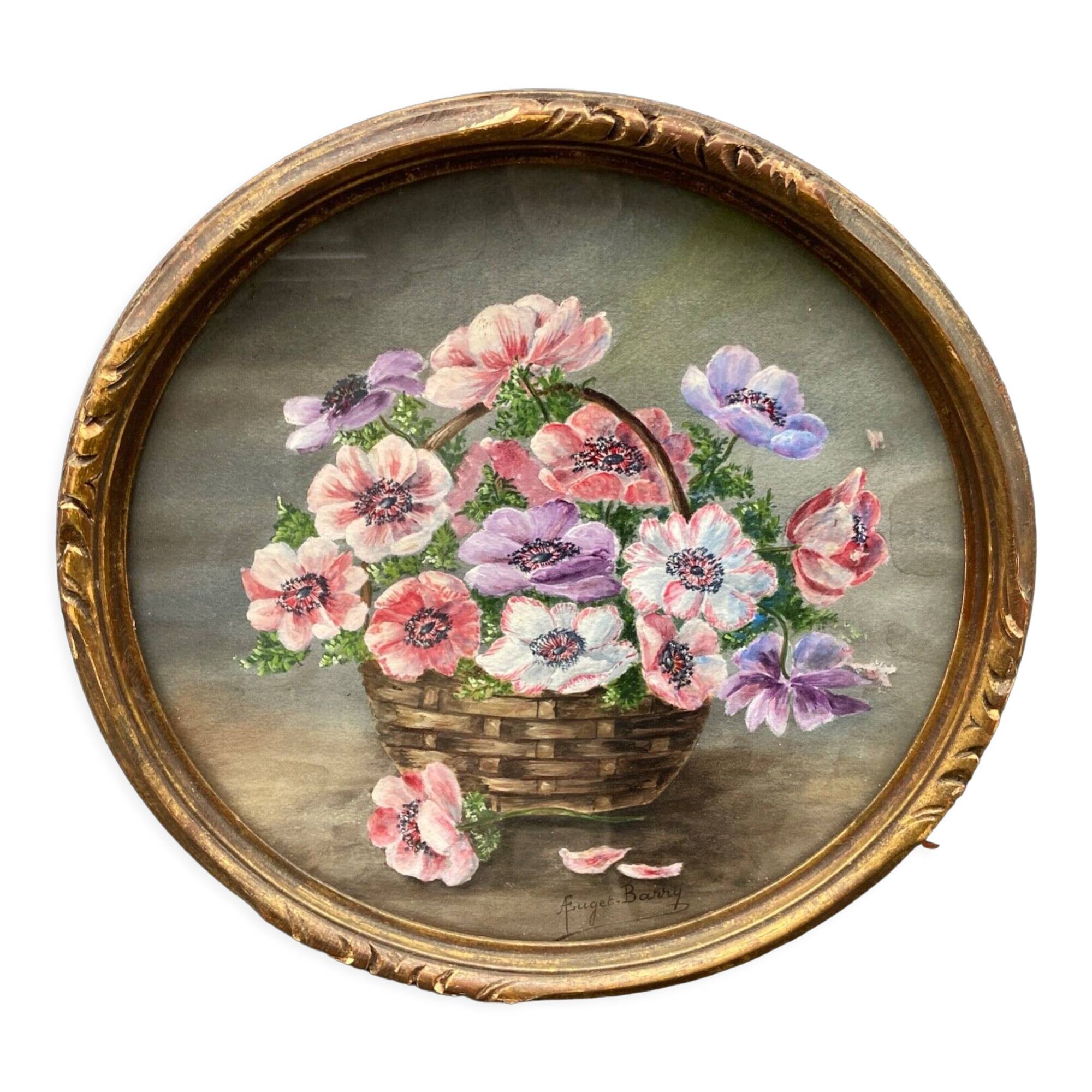 Watercolor on paper in euget-barry still life bouquet of flowers twentieth