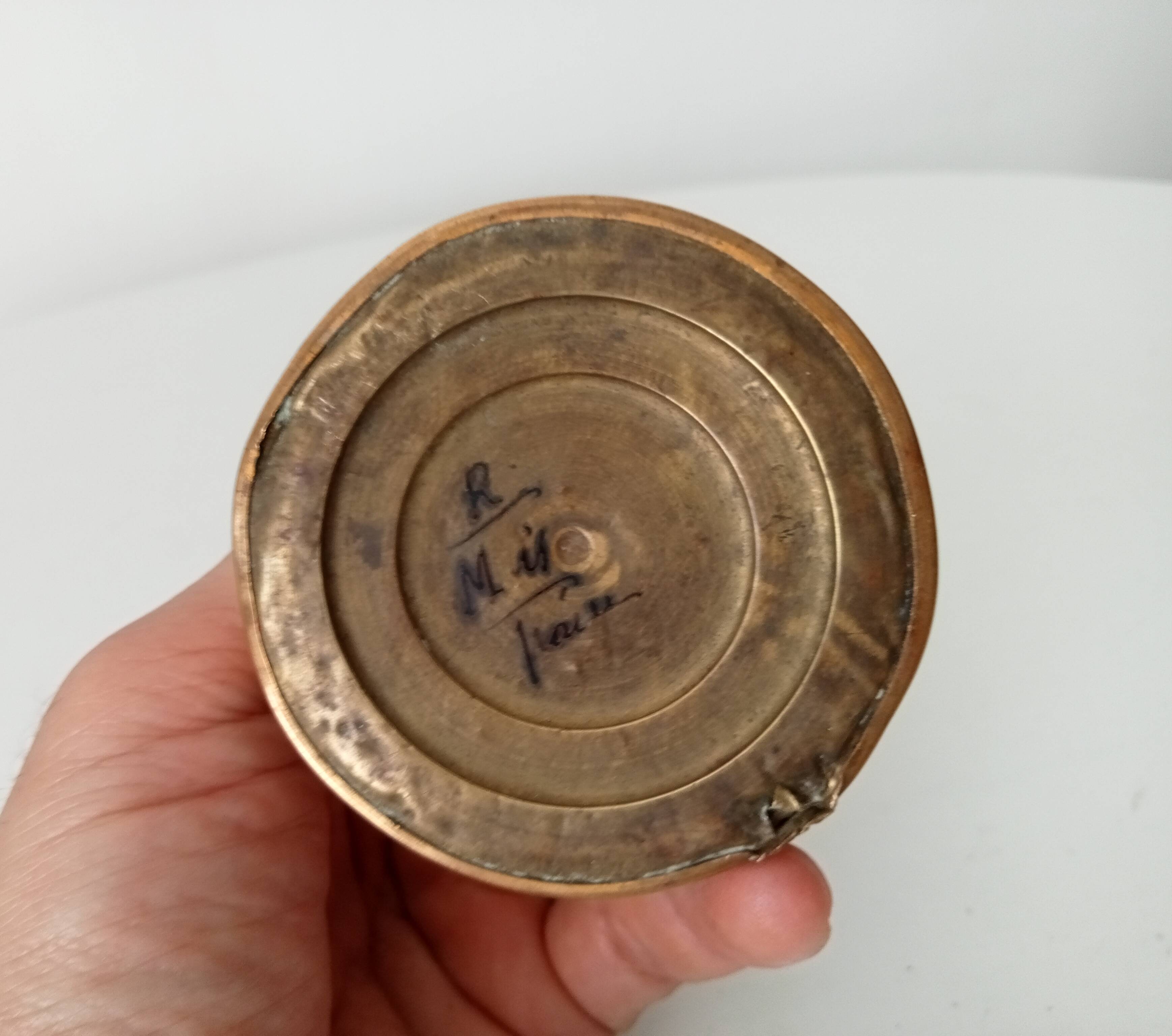 Antique brass and alabaster candlestick