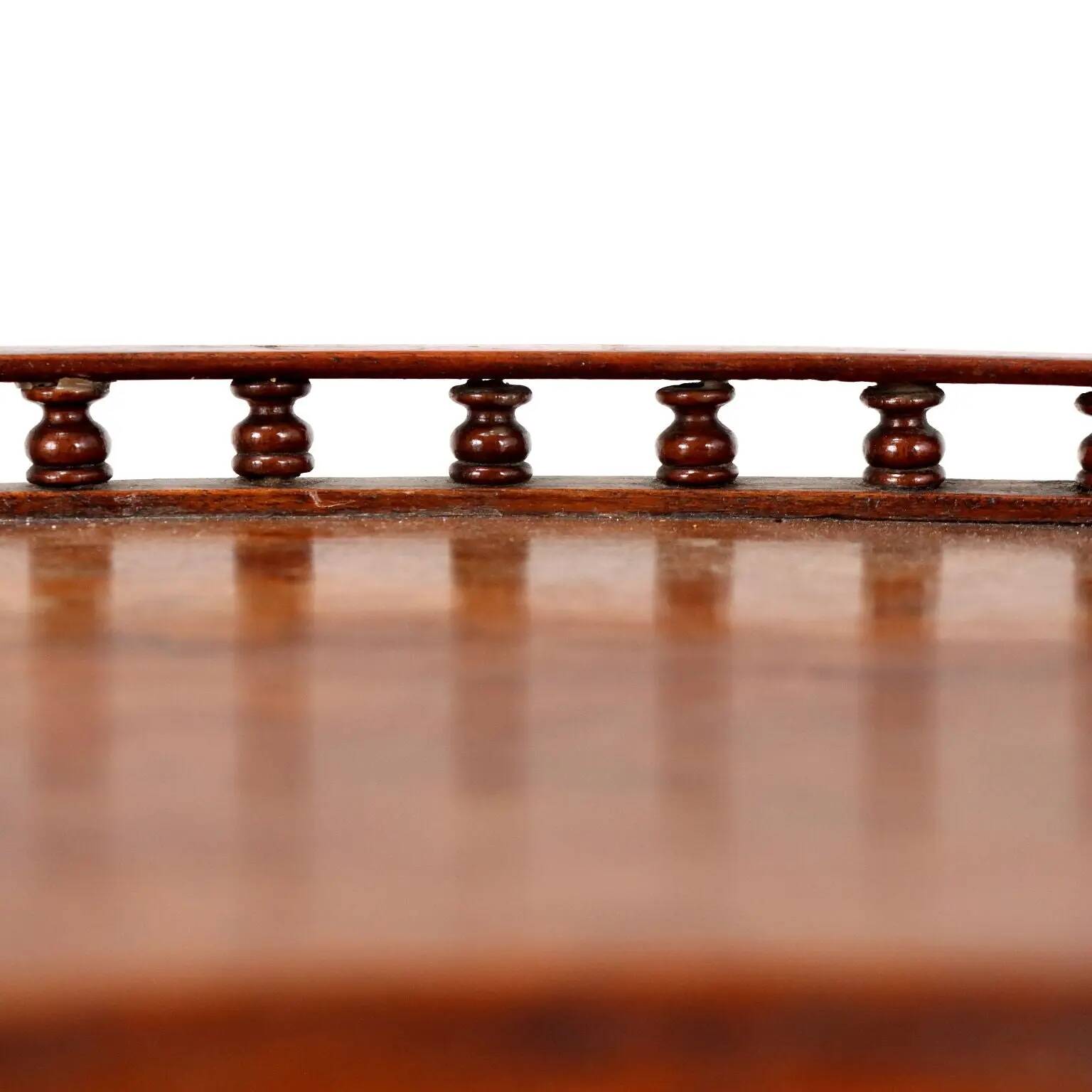 Antique walnut coffee table with decorations, Italy, 19th century.