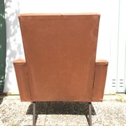 Ancient 70s brown black metal legs armchair wood vintage