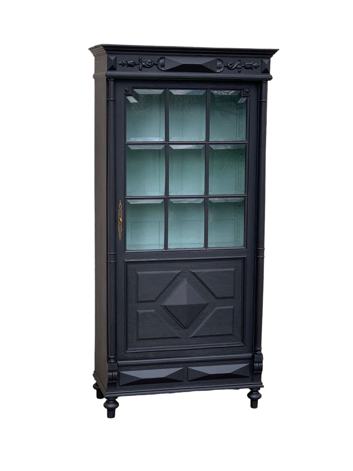 Armoire parisienne vitrée noire et vert grisé 150cm