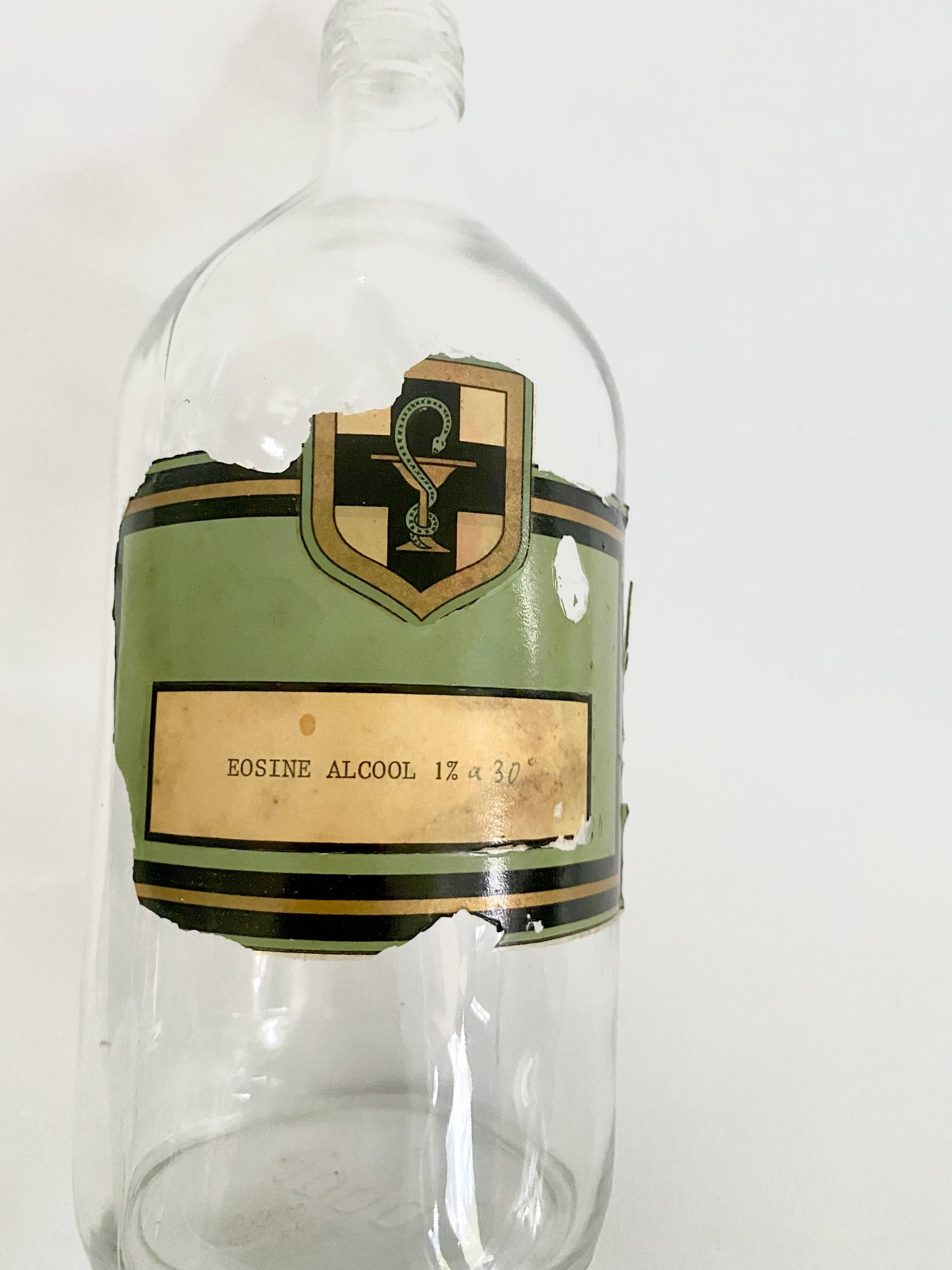 Pharmacy bottles 1900, glass and label