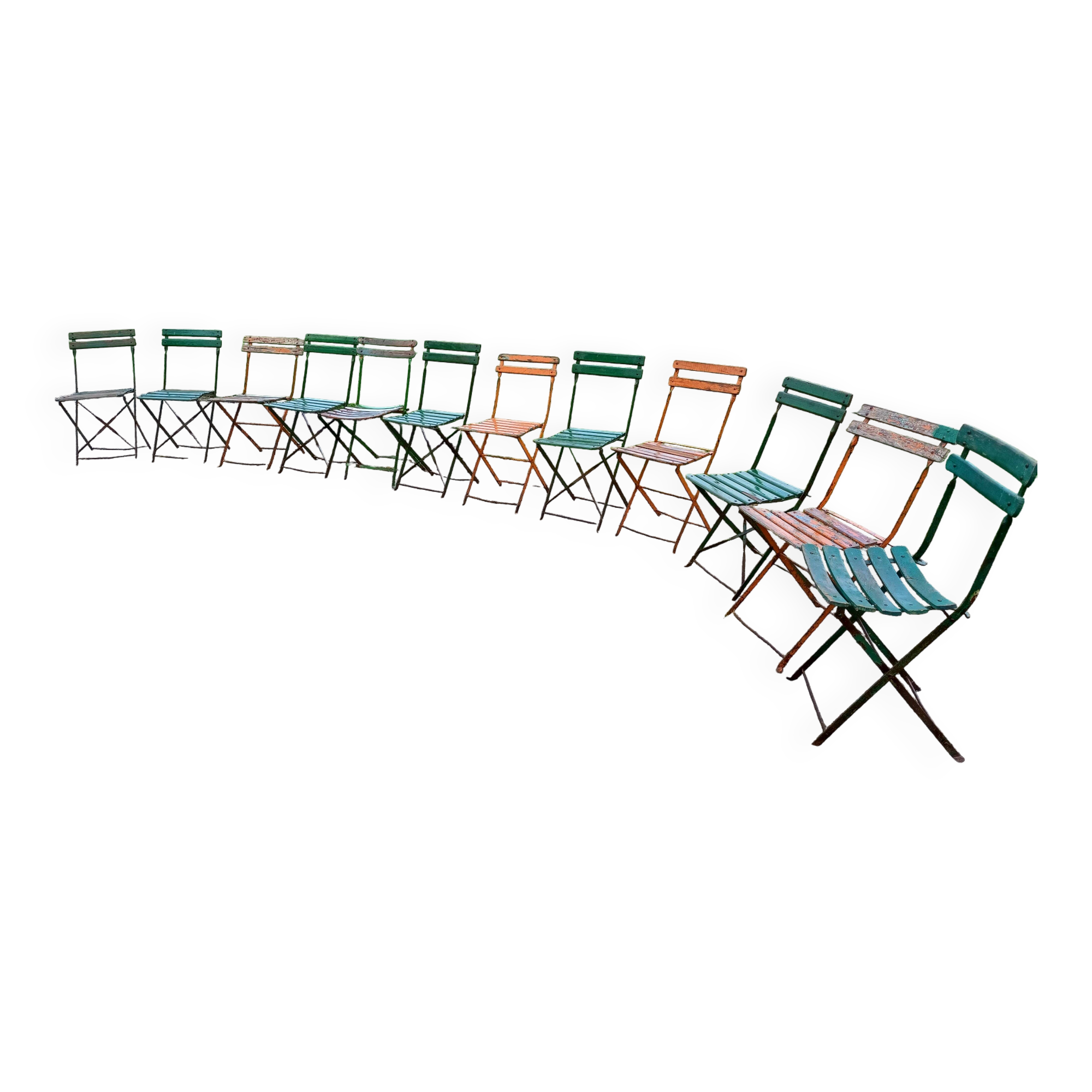 12 folding iron and wood garden chairs