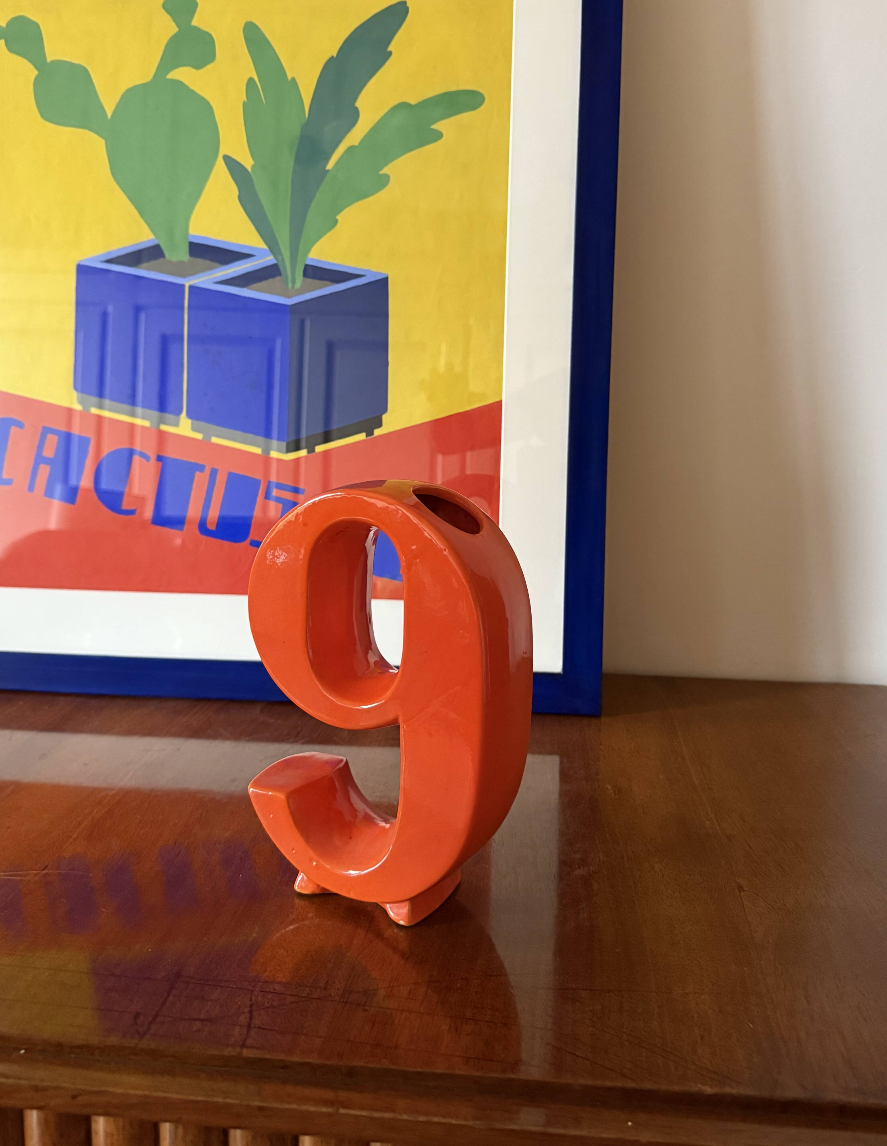 Space age orange ceramic solifleur vase, Marcel Radureau France 1970