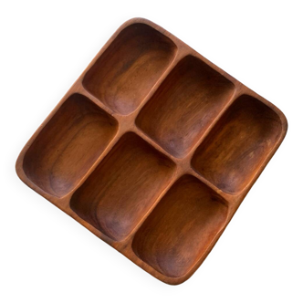 Large vintage wooden tray 6 compartments