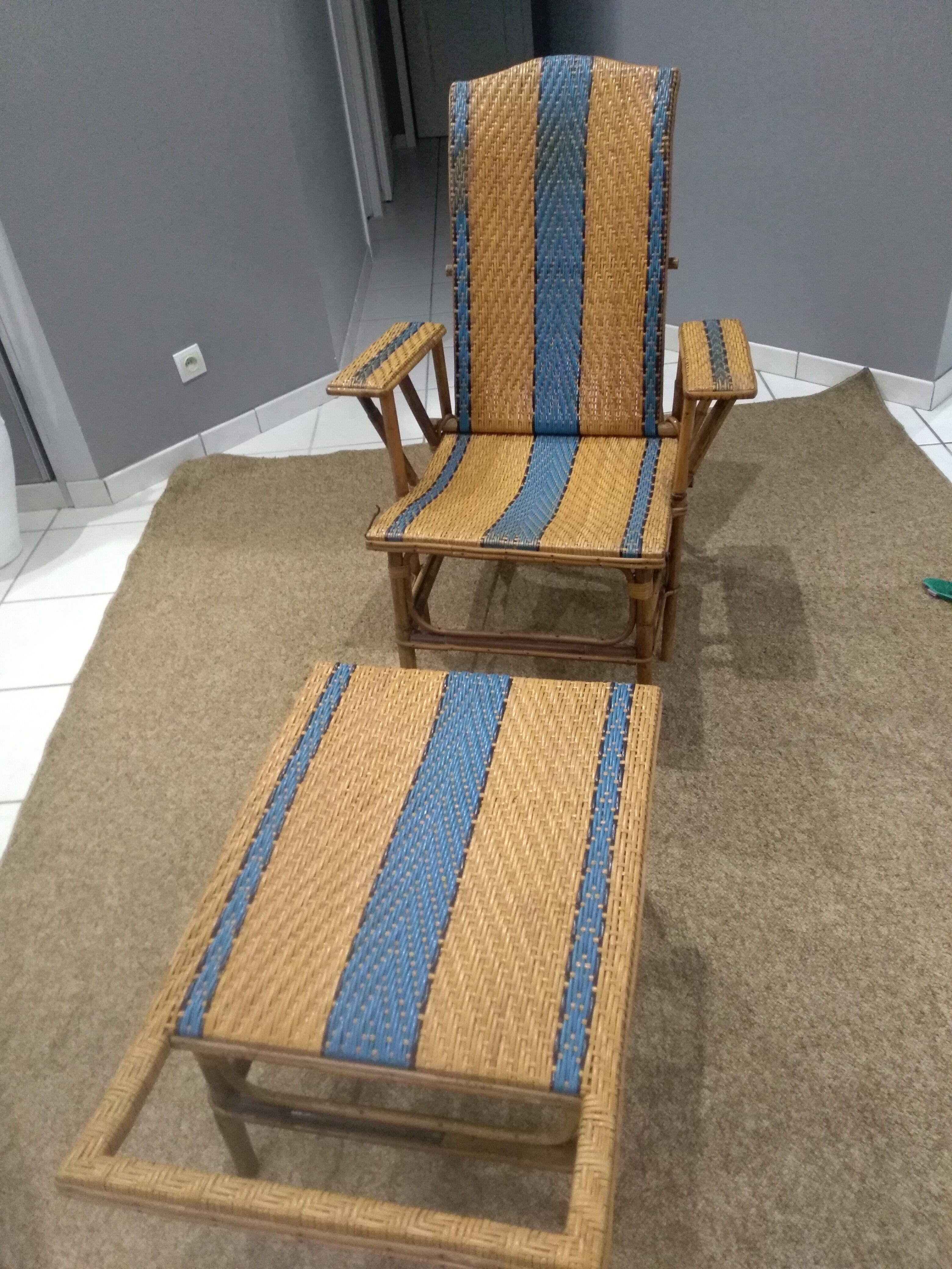 Old rattan and bamboo lounge chair in 1920