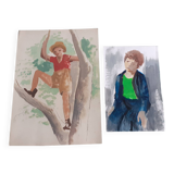 Jean Burkhalter - Portraits of Children gouache on paper - 1940 - direct workshop