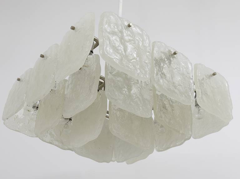 Very large square chandelier J.T. Kalmar with frosted glass panels, Austria, 1960s.
