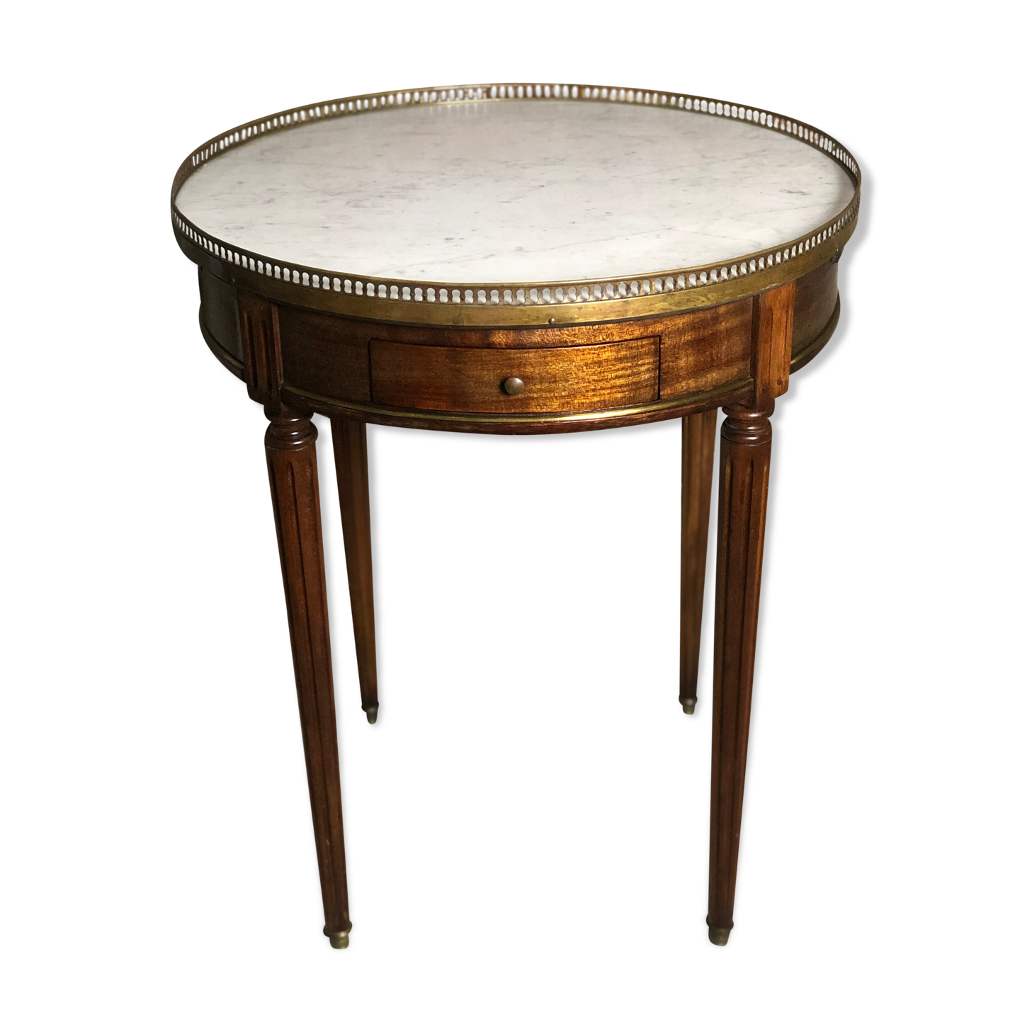 Table bouillotte de style Louis XVI en acajou et dessus marbre 1940