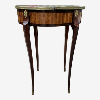 Antique table in marquetry above marble