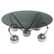 Table basse Sputnik en métal chromé et verre fumé