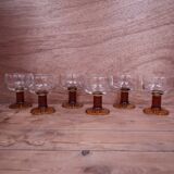 Set of 6 Amber stemmed glasses from the 70s