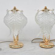 Set of 2 Murano glass table lamps transparent leaves
