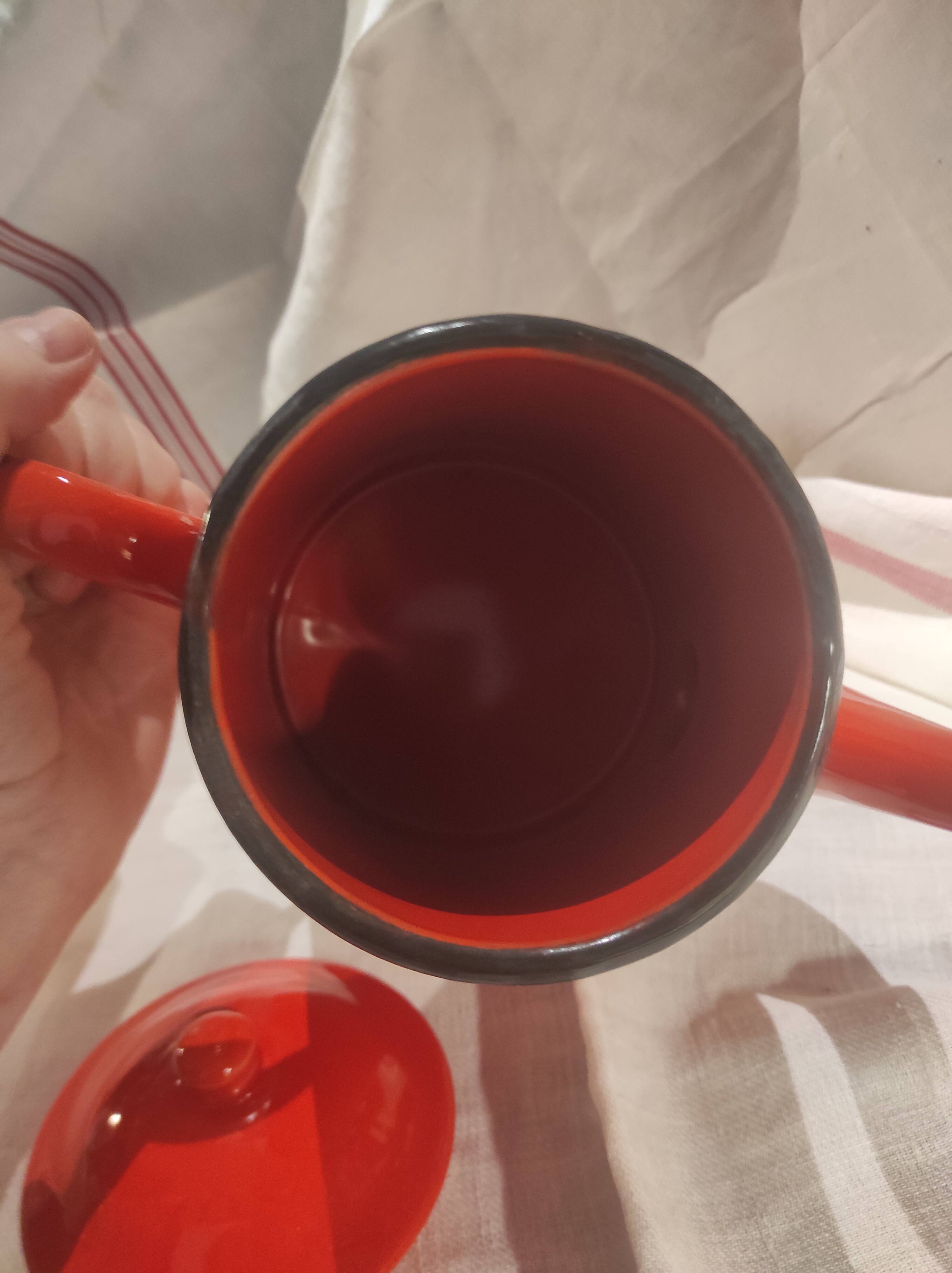 Vintage French coffee pot in red enamel metal